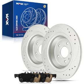 مجموعة الفرامل الخلفية من KAX، دوارات الفرامل المثقوبة والمشقوقة، وسادات الفرامل السيراميكية | يناسب شيفروليه، بونتياك، ساتورن - ماليبو، G6، أورا، كوبالت، HHR، G5، أيون، مجموعة فرامل بديلة للسيارات in Kuwait