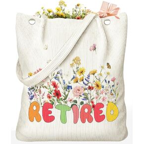 حقيبة حمل للتقاعد من Coralogo Corduroy - هدية تقاعد سعيدة للمرأة، حقيبة كتف متينة وواسعة للتسوق in Kuwait