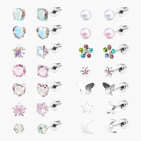 14 زوجًا من الأقراط الخلفية اللولبية المضادة للحساسية للنساء 316L من الفولاذ المقاوم للصدأ تشيكوسلوفاكيا الكرة القلب زهرة نجمة القمر برغي مسطح الظهر أقراط مجوهرات هدية متعددة الألوان in Kuwait