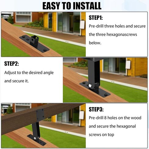 طقم 3 قطع من دعامات رفع السقف، دعامة شعاع رفع السقف العريشة، دعامات العريشة شديدة التحمل، عمود رفع سقف سرج قابل للتعديل لشرفة المراقبة - يتضمن براغي in Kuwait