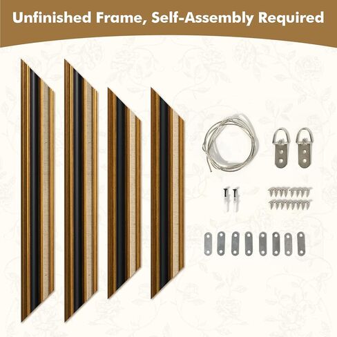 Vintage Plein Air Frame for 24x36 Handmade Paintings, 2.6" Wide DIY Old-fashioned Art Frame for Horizontal Vertical Display, No Glass & Backing, Living Room Bedroom Hallway Decor (Black Gold) in Kuwait