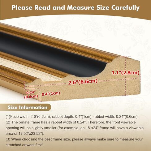 Vintage Plein Air Frame for 24x36 Handmade Paintings, 2.6" Wide DIY Old-fashioned Art Frame for Horizontal Vertical Display, No Glass & Backing, Living Room Bedroom Hallway Decor (Black Gold) in Kuwait