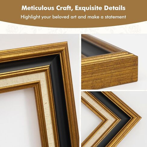 Vintage Plein Air Frame for 24x36 Handmade Paintings, 2.6" Wide DIY Old-fashioned Art Frame for Horizontal Vertical Display, No Glass & Backing, Living Room Bedroom Hallway Decor (Black Gold) in Kuwait