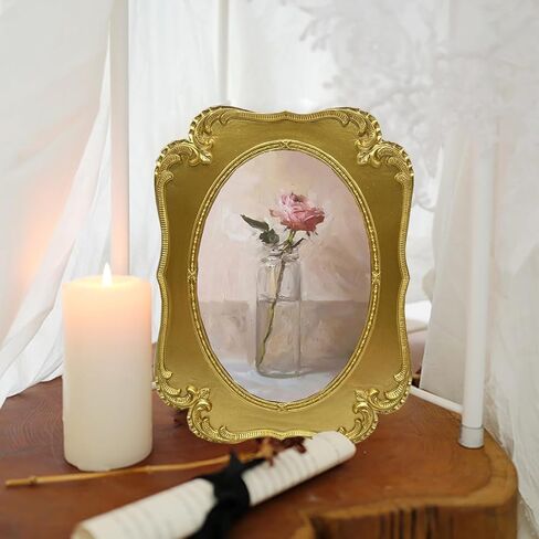 SIKOO Vintage Gold Frames 5x7 Oval Picture Frame Tabletop and Wall Mount Display Vintage Wall Decor Ornate Gallery Wall Art in Saudi Arabia