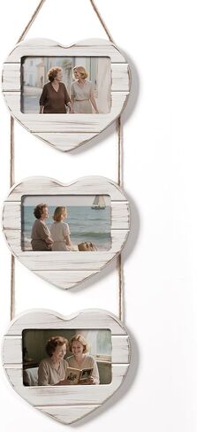 Afuly 5x7 Picture Frame Heart Shaped Farmhouse Distressed White Love Shabby Chic Photo Display Unique Rustic Tabletop Wall Hanging Home Decor Cute Wedding Artwork Anniversary for Couple Mom Grandma Family in Kuwait