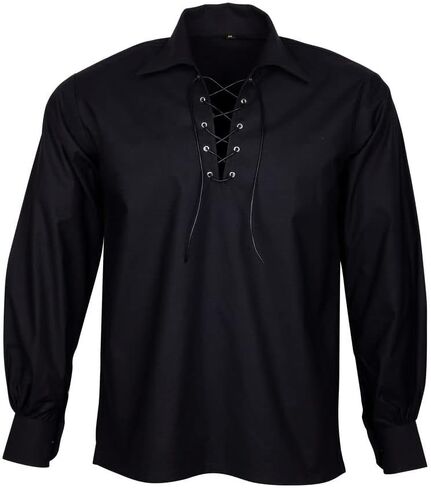 Mens Scottish Jacobite Ghillie Kilt Shirt Lace up Cotton Pirate Renaissance Long Sleeves Tops S-5XL Shirts for Kilts in Saudi Arabia