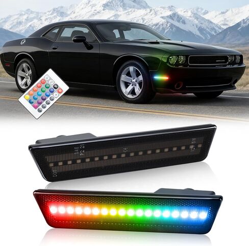 أضواء RGB LED للعلامات الجانبية لسيارة دودج تشالنجر 2008-2014 والشاحن 2011-2014، مصابيح عاكسة للعلامات الجانبية للمصد الخلفي مع جهاز تحكم عن بعد RF 16 لونًا ضوء ستروب، مصابيح وقوف السيارات بعدسة Somked قطعتان in Saudi Arabia
