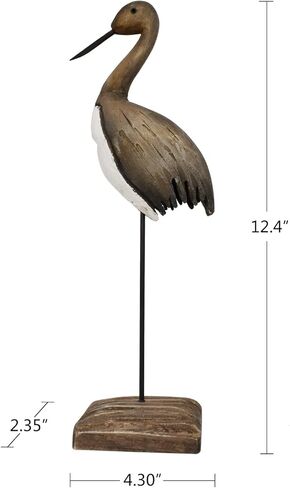 Linfevisi Crane Decor بحري البحر الطيور النحت تمثال الخشب الصلب ديكور الطاولة الساحلية تماثيل الطيور الكبيرة واقفة شاطئ المحيط تحت عنوان الحمام ديكور المنزل رف الصيف داخلي 12.4 بوصة in Kuwait