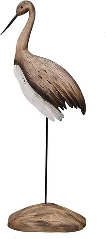Linfevisi Crane Decor بحري البحر الطيور النحت تمثال الخشب الصلب ديكور الطاولة الساحلية تماثيل الطيور الكبيرة واقفة شاطئ المحيط تحت عنوان الحمام ديكور المنزل رف الصيف داخلي 12.4 بوصة in Kuwait