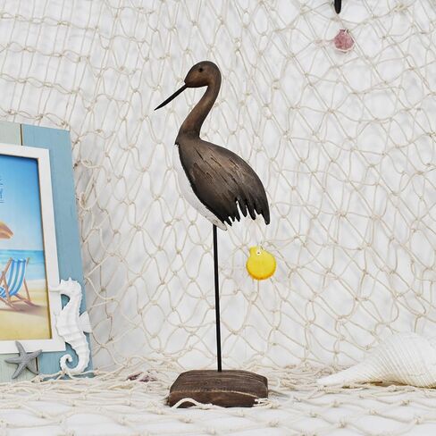 Linfevisi Crane Decor بحري البحر الطيور النحت تمثال الخشب الصلب ديكور الطاولة الساحلية تماثيل الطيور الكبيرة واقفة شاطئ المحيط تحت عنوان الحمام ديكور المنزل رف الصيف داخلي 12.4 بوصة in Kuwait