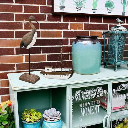 Linfevisi Crane Decor بحري البحر الطيور النحت تمثال الخشب الصلب ديكور الطاولة الساحلية تماثيل الطيور الكبيرة واقفة شاطئ المحيط تحت عنوان الحمام ديكور المنزل رف الصيف داخلي 12.4 بوصة in Kuwait
