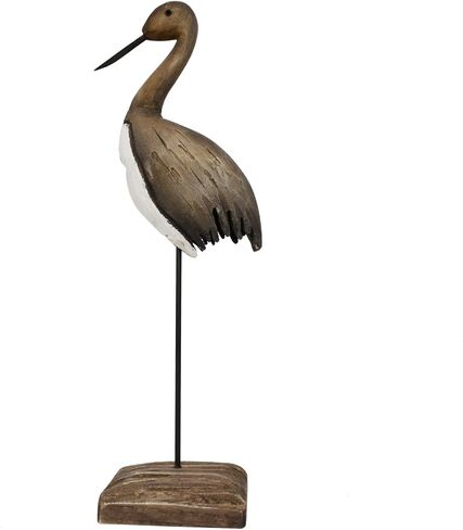 Linfevisi Crane Decor بحري البحر الطيور النحت تمثال الخشب الصلب ديكور الطاولة الساحلية تماثيل الطيور الكبيرة واقفة شاطئ المحيط تحت عنوان الحمام ديكور المنزل رف الصيف داخلي 12.4 بوصة in Kuwait