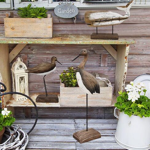Linfevisi Crane Decor بحري البحر الطيور النحت تمثال الخشب الصلب ديكور الطاولة الساحلية تماثيل الطيور الكبيرة واقفة شاطئ المحيط تحت عنوان الحمام ديكور المنزل رف الصيف داخلي 12.4 بوصة in Kuwait