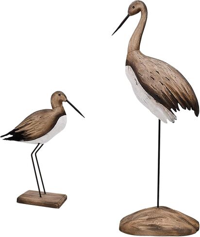 Linfevisi Crane Decor بحري البحر الطيور النحت تمثال الخشب الصلب ديكور الطاولة الساحلية تماثيل الطيور الكبيرة واقفة شاطئ المحيط تحت عنوان الحمام ديكور المنزل رف الصيف داخلي 12.4 بوصة in Kuwait