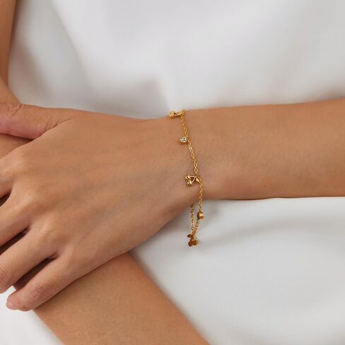 Thin Gold Cherry Bracelets for Women, 14K Gold Plated Charm Bracelet 6.7" + 2" Adjustable Chain with Cubic Zirconia Dainty Stainless Titanium Steel Bracelets Minimalist Bracelet for Wife, Girlfriend in Saudi Arabia