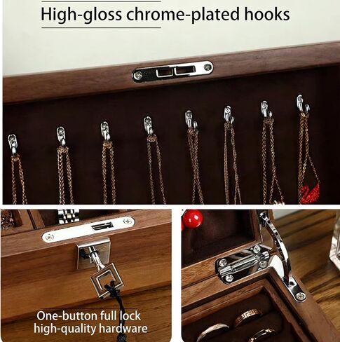 Bescott 2 طبقة الصلبة الجوز الأسود صندوق مجوهرات خشبي للنساء الخشب خمر المنظم للرجال أقراط خواتم القلائد سوار ساعة تخزين هدية عيد الأم in Kuwait