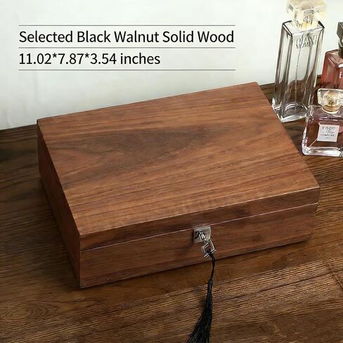 Bescott 2 طبقة الصلبة الجوز الأسود صندوق مجوهرات خشبي للنساء الخشب خمر المنظم للرجال أقراط خواتم القلائد سوار ساعة تخزين هدية عيد الأم in Kuwait