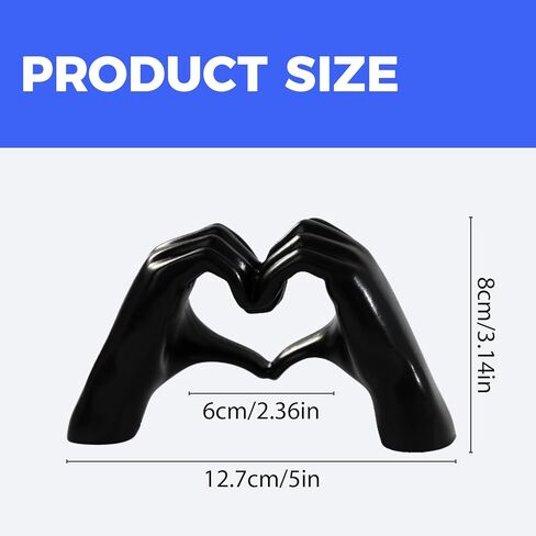 منحوتة حب صغيرة سوداء اللون لتزيين رف الكتب في غرفة المعيشة، تماثيل يد على شكل قلب حديث تجريدي لقلوب الحب هدية لعيد ميلاد الزفاف، ديكور المنزل in Kuwait