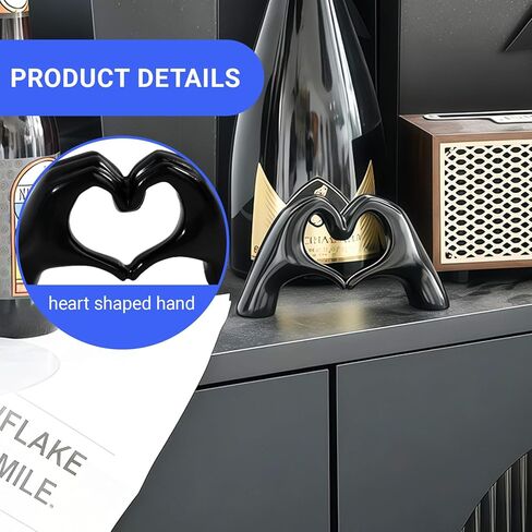 منحوتة حب صغيرة سوداء اللون لتزيين رف الكتب في غرفة المعيشة، تماثيل يد على شكل قلب حديث تجريدي لقلوب الحب هدية لعيد ميلاد الزفاف، ديكور المنزل in Kuwait