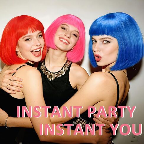 6 عبوات من باروكات بوب قصيرة ملونة ومجموعة 6 قطع من النظارات الشمسية على شكل قلب، باروكة شعر ملونة للحفلات التنكرية للنساء (داكنة) in Kuwait