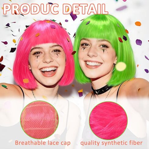 6 عبوات من باروكات بوب قصيرة ملونة ومجموعة 6 قطع من النظارات الشمسية على شكل قلب، باروكة شعر ملونة للحفلات التنكرية للنساء (داكنة) in Kuwait