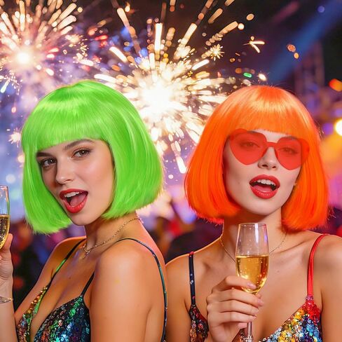 6 عبوات من باروكات بوب قصيرة ملونة ومجموعة 6 قطع من النظارات الشمسية على شكل قلب، باروكة شعر ملونة للحفلات التنكرية للنساء (داكنة) in Kuwait