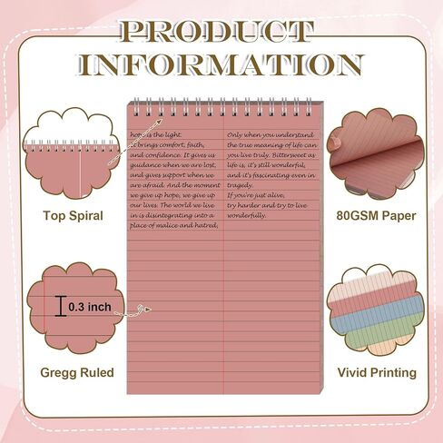 10 Pack 6X9 Pastel Steno Pads Gregg Ruled Spiral Notebook Top Spiral Notepad Colored Steno Pads Pastel Colored Notepads Color Paper 50 Sheets for School College Office(Red Pink Blue Green Flesh) in Kuwait