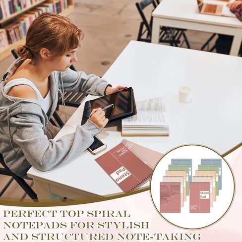 10 Pack 6X9 Pastel Steno Pads Gregg Ruled Spiral Notebook Top Spiral Notepad Colored Steno Pads Pastel Colored Notepads Color Paper 50 Sheets for School College Office(Red Pink Blue Green Flesh) in Kuwait