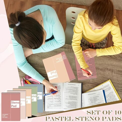 10 Pack 6X9 Pastel Steno Pads Gregg Ruled Spiral Notebook Top Spiral Notepad Colored Steno Pads Pastel Colored Notepads Color Paper 50 Sheets for School College Office(Red Pink Blue Green Flesh) in Kuwait