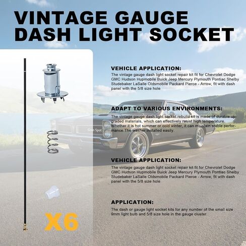 Gauge Light Socket Repair Kits Fit for Size 9mm Light Bulb and 5/8 Size Hole in The Gauge Cluster, Vintage Gauge Dash Light Socket Repair Kit 6Pcs in Saudi Arabia