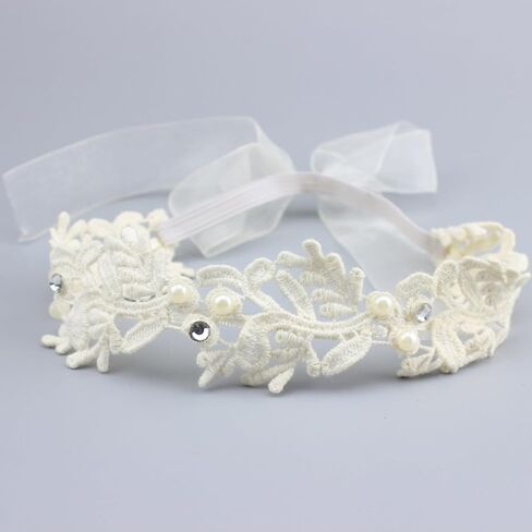 Lace Bow Headband for Baby Girls Rhinestone Pearl Headbands Soft Stretchy Head Wrap for Infant Toddler Hair Accessories (pink) in Kuwait