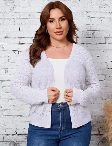 Yesfashion 2026 Spring Womens Plus Size Crochet Cardigan Lightweight Sweater Long Sleeve Open Front Knitted Cover Ups in Saudi Arabia
