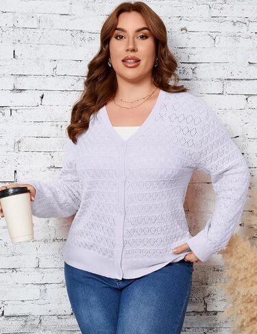 Yesfashion 2026 Spring Womens Plus Size Crochet Cardigan Lightweight Sweater Long Sleeve Open Front Knitted Cover Ups in Saudi Arabia