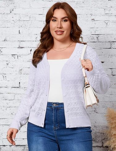 Yesfashion 2026 Spring Womens Plus Size Crochet Cardigan Lightweight Sweater Long Sleeve Open Front Knitted Cover Ups in Saudi Arabia