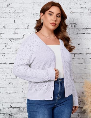 Yesfashion 2026 Spring Womens Plus Size Crochet Cardigan Lightweight Sweater Long Sleeve Open Front Knitted Cover Ups in Saudi Arabia