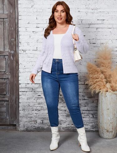 Yesfashion 2026 Spring Womens Plus Size Crochet Cardigan Lightweight Sweater Long Sleeve Open Front Knitted Cover Ups in Saudi Arabia