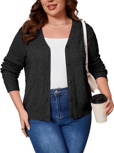 Yesfashion 2026 Spring Womens Plus Size Crochet Cardigan Lightweight Sweater Long Sleeve Open Front Knitted Cover Ups in Saudi Arabia