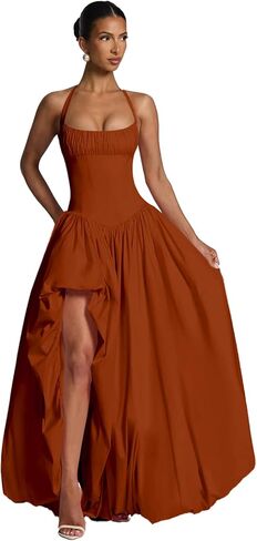 Pleated Halter Long Prom Ball Gowns with Slit 2026 for Women Satin A Line Wedding Bridesmaid Dresses in Kuwait