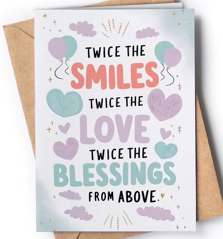 Twins Baby Card for Boy, Girl or Gender Neutral - Baby Shower Card - Congratulations Parents to be - New Mom, Dad Gender Reveal Greeting Cards - Pregnancy Congrats Cards - NUM 309 in Kuwait