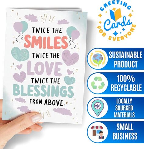 Twins Baby Card for Boy, Girl or Gender Neutral - Baby Shower Card - Congratulations Parents to be - New Mom, Dad Gender Reveal Greeting Cards - Pregnancy Congrats Cards - NUM 309 in Kuwait