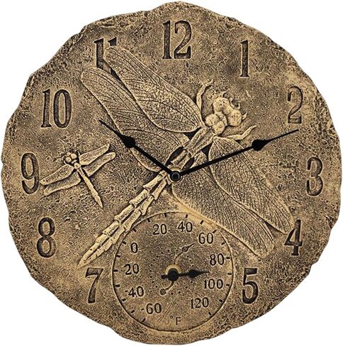 Generic 30.5cm Wall Clock Waterproof Indoor Outdoor with Temperature Display Hanging Watches Resin Statue Clocks for Garden, Office, Porch, Lawn, Bronze in Saudi Arabia