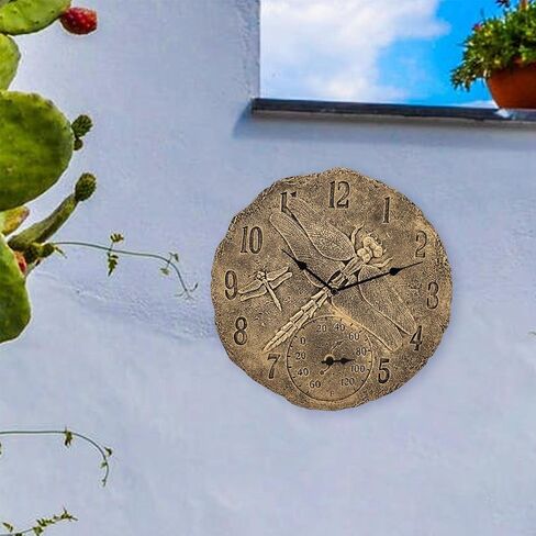 Generic 30.5cm Wall Clock Waterproof Indoor Outdoor with Temperature Display Hanging Watches Resin Statue Clocks for Garden, Office, Porch, Lawn, Bronze in Saudi Arabia