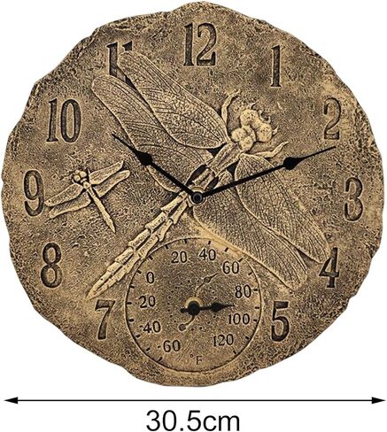 Generic 30.5cm Wall Clock Waterproof Indoor Outdoor with Temperature Display Hanging Watches Resin Statue Clocks for Garden, Office, Porch, Lawn, Bronze in Saudi Arabia