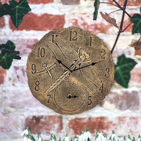 Generic 30.5cm Wall Clock Waterproof Indoor Outdoor with Temperature Display Hanging Watches Resin Statue Clocks for Garden, Office, Porch, Lawn, Bronze in Saudi Arabia