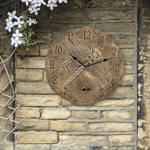Generic 30.5cm Wall Clock Waterproof Indoor Outdoor with Temperature Display Hanging Watches Resin Statue Clocks for Garden, Office, Porch, Lawn, Bronze in Saudi Arabia