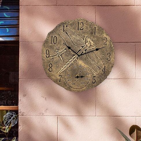 Generic 30.5cm Wall Clock Waterproof Indoor Outdoor with Temperature Display Hanging Watches Resin Statue Clocks for Garden, Office, Porch, Lawn, Bronze in Saudi Arabia