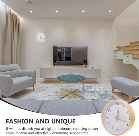 Homoyoyo Wooden Silent Wall Clock Decorative Round Wall Decor for Home Living Bedroom Office with Wood Frame and Nordic Style Numbers, 8 Inch (Battery Not Included) 1pcs in Saudi Arabia