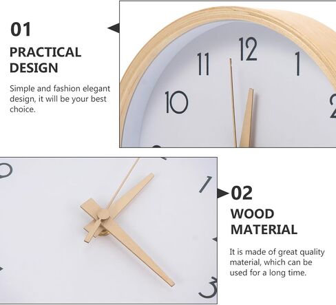 Homoyoyo Wooden Silent Wall Clock Decorative Round Wall Decor for Home Living Bedroom Office with Wood Frame and Nordic Style Numbers, 8 Inch (Battery Not Included) 1pcs in Saudi Arabia