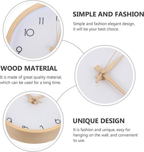 Homoyoyo Wooden Silent Wall Clock Decorative Round Wall Decor for Home Living Bedroom Office with Wood Frame and Nordic Style Numbers, 8 Inch (Battery Not Included) 1pcs in Saudi Arabia