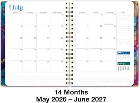 غلاف فني للعام الدراسي 2026-2027 مخطط: 14 شهرًا (مايو 2026 حتى يونيو 2027) 8.5 بوصة × 11 بوصة مخطط يومي أسبوعي شهري، جدول أعمال سنوي. مجموعة إشارة مرجعية ومجلد جيب وملاحظات لاصقة (رخام وردي أرجواني) in Kuwait